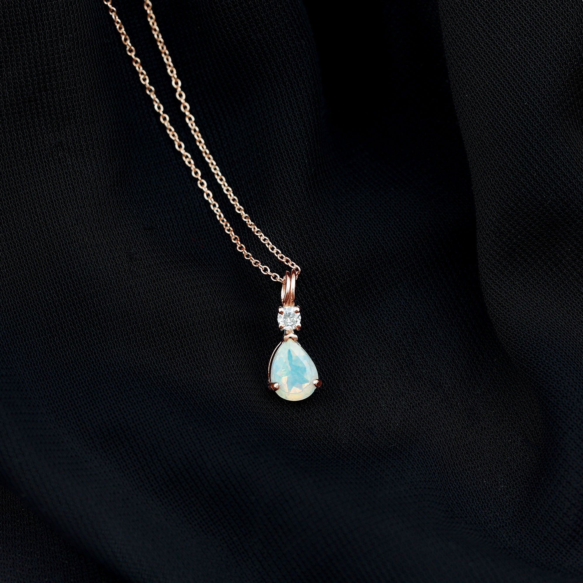 Simple Ethiopian Opal Teardrop Pendant with Moissanite Ethiopian Opal - ( AAA ) - Quality - Rosec Jewels