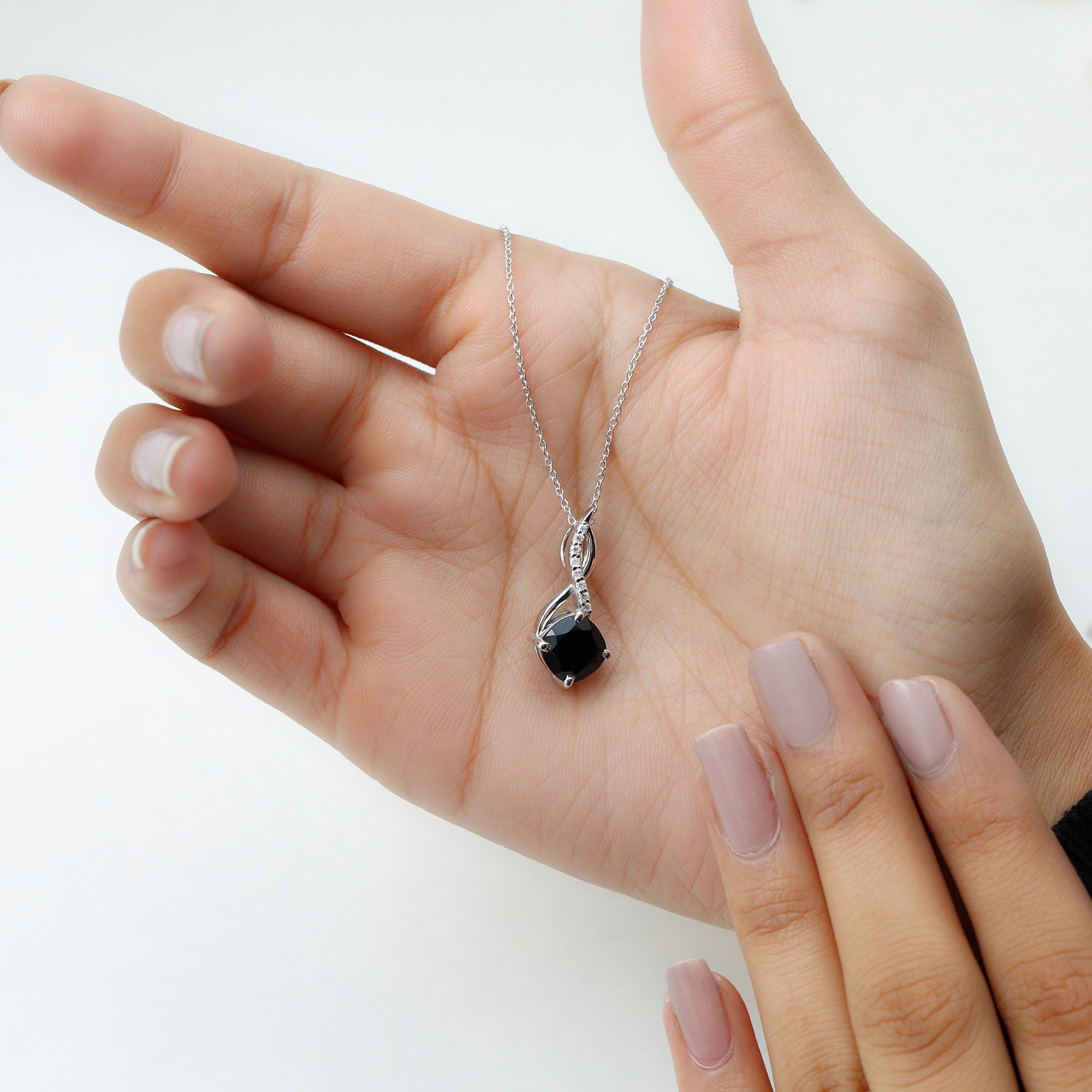 Cushion Cut Black Onyx Solitaire Infinity Pendant with Moissanite Black Onyx - ( AAA ) - Quality - Rosec Jewels