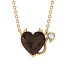 Smoky Quartz Devil Heart Pendant Necklace with Diamond Smoky Quartz - ( AAA ) - Quality - Rosec Jewels