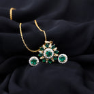 Created Emerald and Moissanite Flower Statement Jewelry Set in Gold Lab Created Emerald - ( AAAA ) - Quality - Rosec Jewels