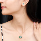 Created Emerald and Moissanite Flower Statement Jewelry Set in Gold Lab Created Emerald - ( AAAA ) - Quality - Rosec Jewels