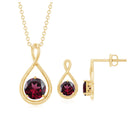 Rhodolite Solitaire and Gold Infinity Earrings and Pendant Set Rhodolite - ( AAA ) - Quality - Rosec Jewels