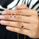 Rhodolite Solitaire and Gold Infinity Earrings and Pendant Set Rhodolite - ( AAA ) - Quality - Rosec Jewels