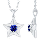 Created Blue Sapphire Star Pendant Necklace Lab Created Blue Sapphire - ( AAAA ) - Quality - Rosec Jewels