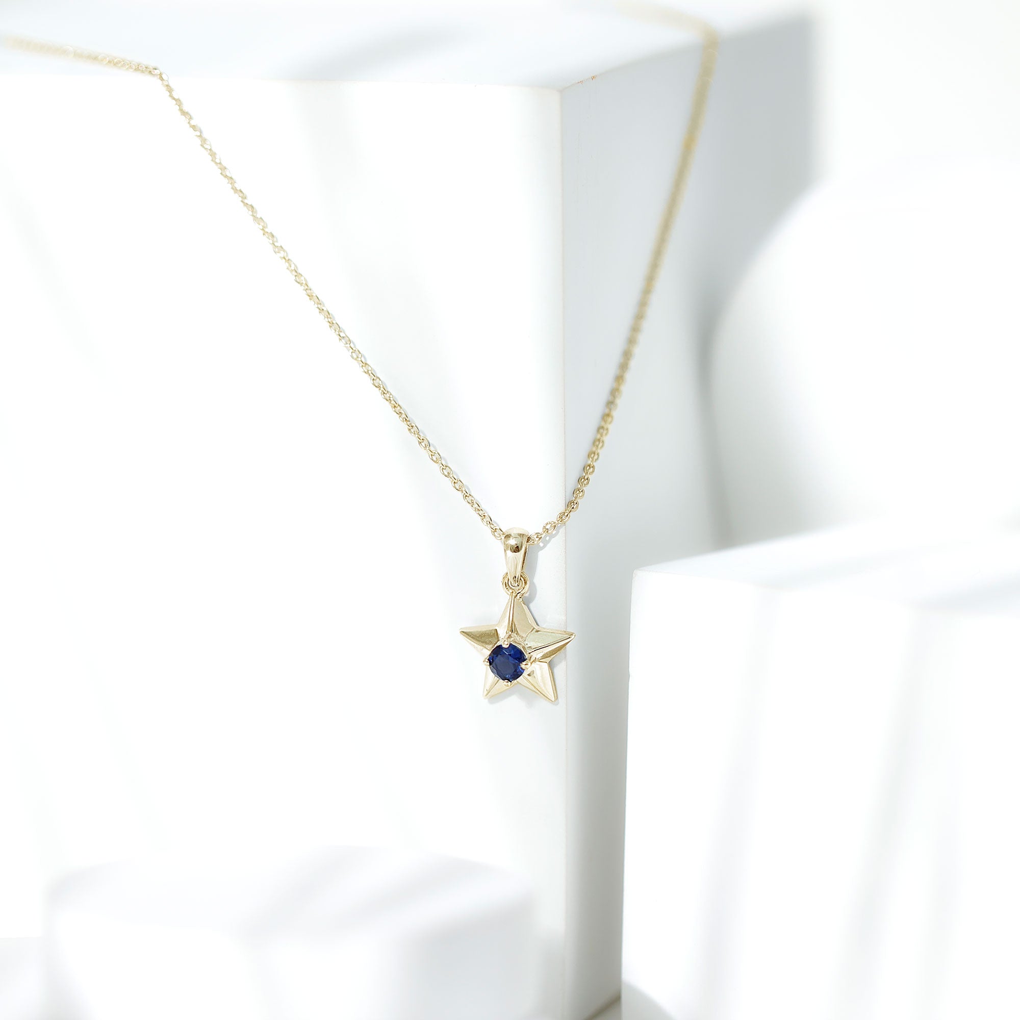 Created Blue Sapphire Star Pendant Necklace Lab Created Blue Sapphire - ( AAAA ) - Quality - Rosec Jewels