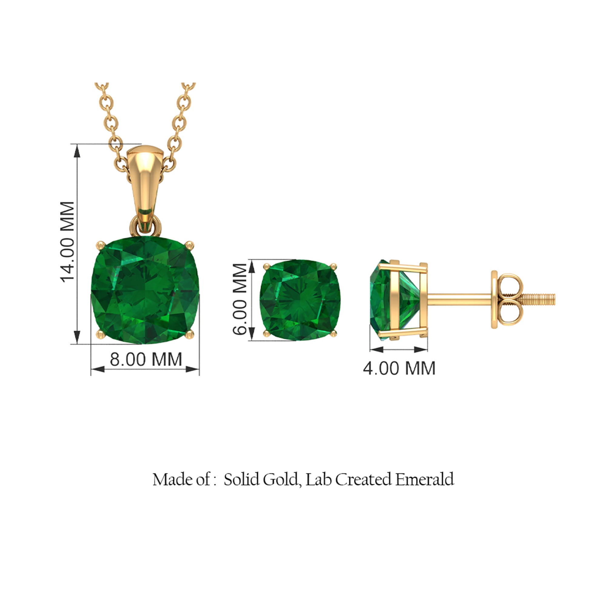 Lab Grown Emerald Solitaire Jewelry Set Lab Created Emerald - ( AAAA ) - Quality - Rosec Jewels