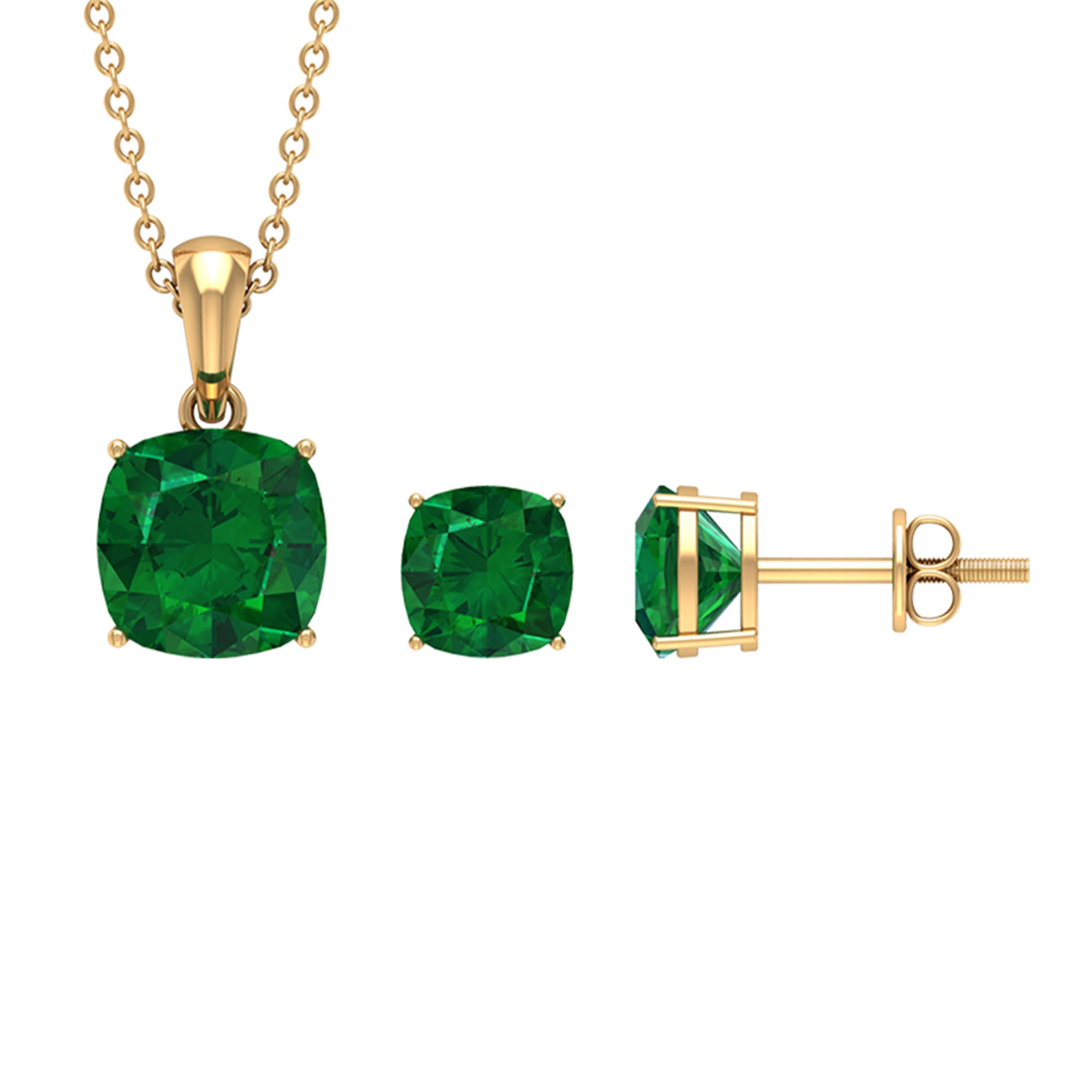 Lab Grown Emerald Solitaire Jewelry Set Lab Created Emerald - ( AAAA ) - Quality - Rosec Jewels