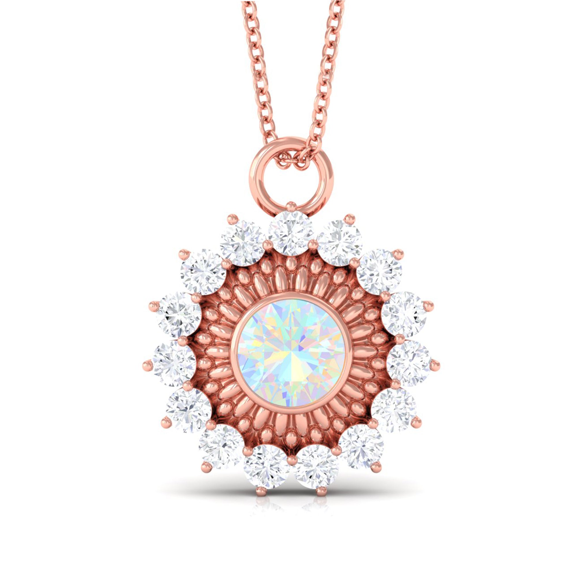 2.25 CT Vintage Inspired Ethiopian Opal and Moissanite Pendant Ethiopian Opal - ( AAA ) - Quality - Rosec Jewels