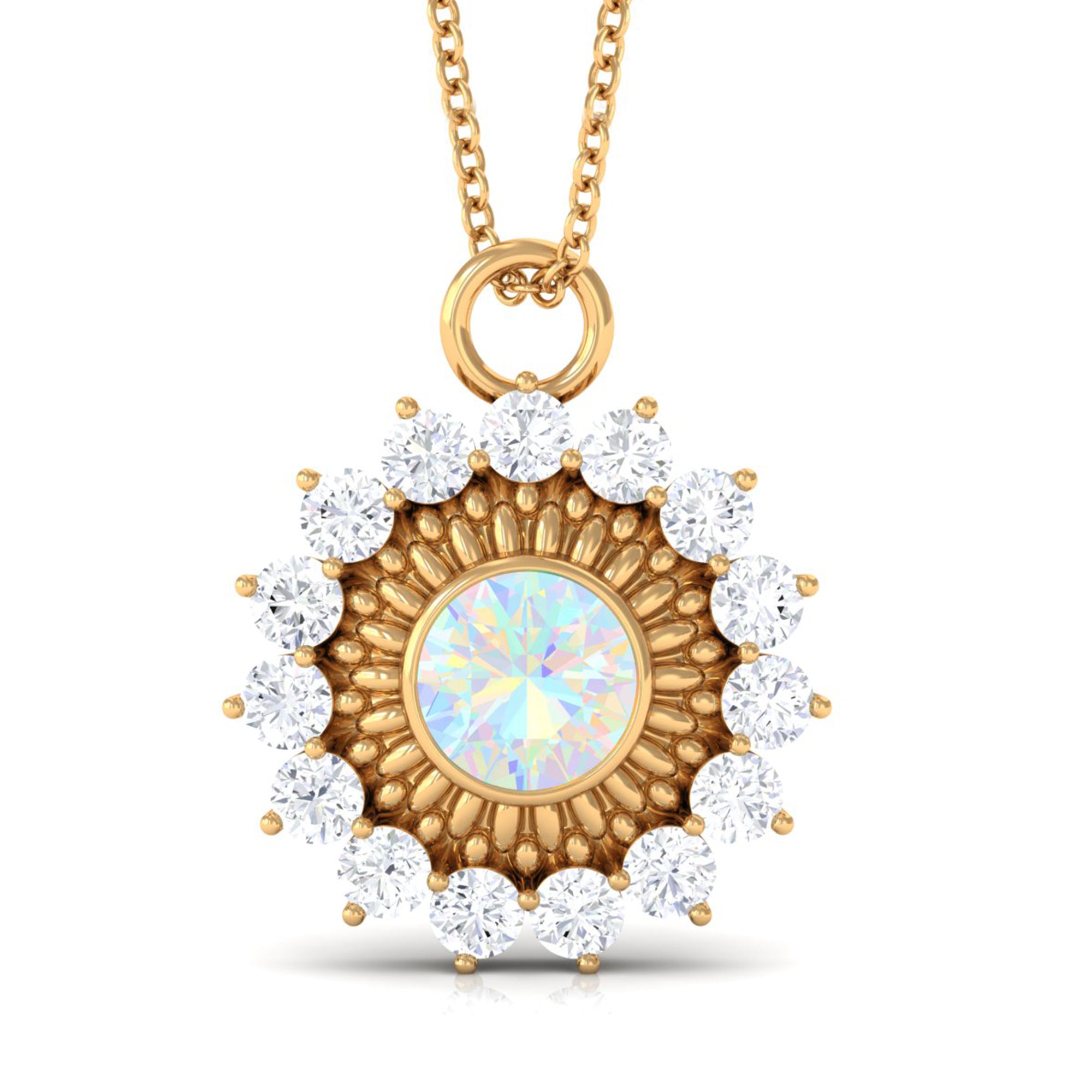 2.25 CT Vintage Inspired Ethiopian Opal and Moissanite Pendant Ethiopian Opal - ( AAA ) - Quality - Rosec Jewels