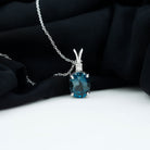 Oval London Blue Topaz Solitaire Silver Pendant with Round Moissanite - Rosec Jewels