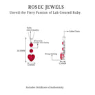 Created Ruby and Moissanite Heart Dangle Pendant Necklace Lab Created Ruby - ( AAAA ) - Quality - Rosec Jewels