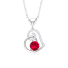 Lab Created Ruby Love Heart Drop Pendant Necklace With Diamond Accent Lab Created Ruby - ( AAAA ) - Quality - Rosec Jewels