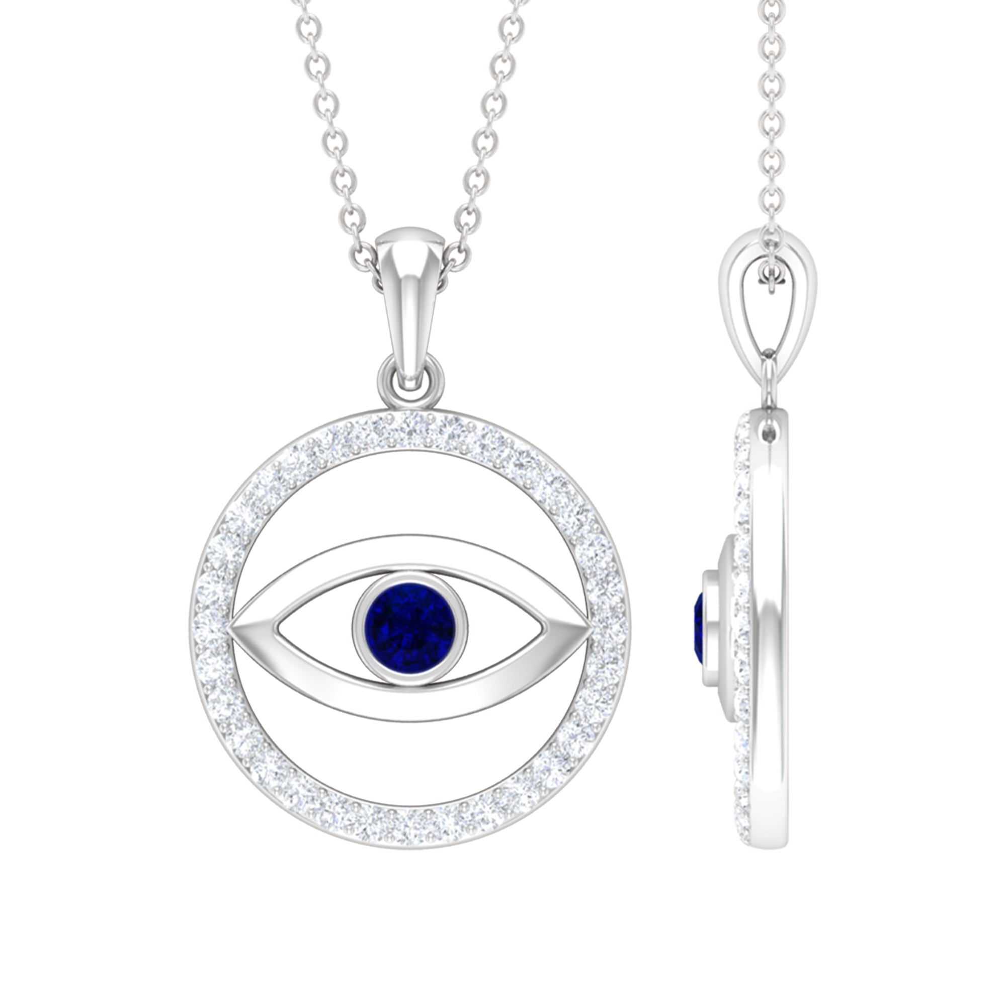 1.25 CT Blue Sapphire and Diamond Evil Eye Eternity Pendant Blue Sapphire - ( AAA ) - Quality - Rosec Jewels