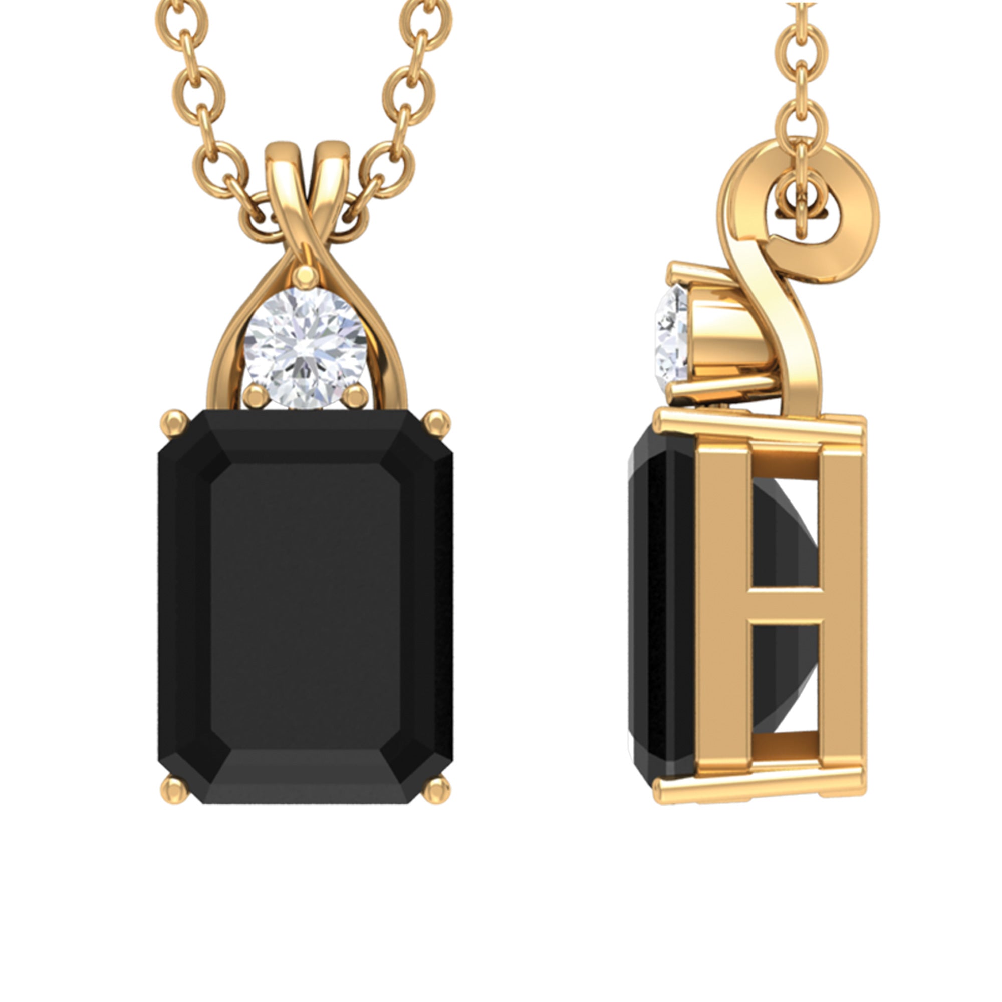 2 CT Simple Black Onyx Solitaire Pendant with Moissanite Black Onyx - ( AAA ) - Quality - Rosec Jewels