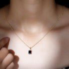 2 CT Simple Black Onyx Solitaire Pendant with Moissanite Black Onyx - ( AAA ) - Quality - Rosec Jewels