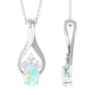 Oval Ethiopian Opal and Moissanite Teardrop Pendant Ethiopian Opal - ( AAA ) - Quality - Rosec Jewels