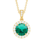 Lab Grown Emerald Pendant Necklace With Moissanite Halo Lab Created Emerald - ( AAAA ) - Quality - Rosec Jewels