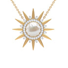 7.75 CT Freshwater Pearl and Diamond Sunburst Pendant Necklace Freshwater Pearl - ( AAA ) - Quality - Rosec Jewels