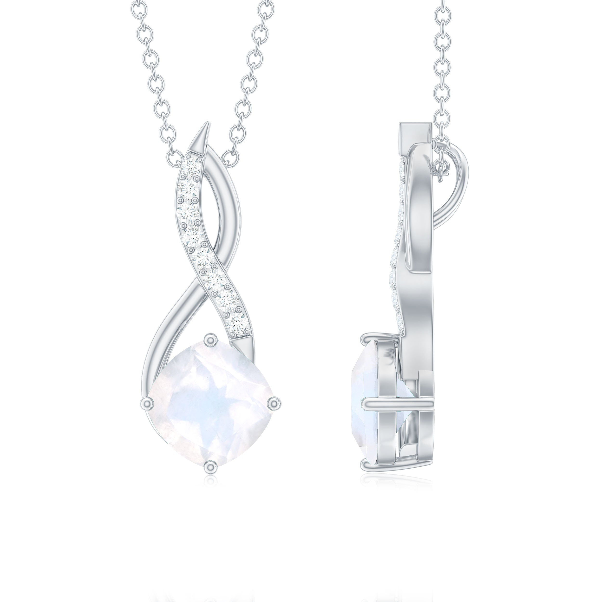 1.50 CT Infinity Pendant Necklace with Moonstone Solitaire and Diamond Moonstone - ( AAA ) - Quality - Rosec Jewels