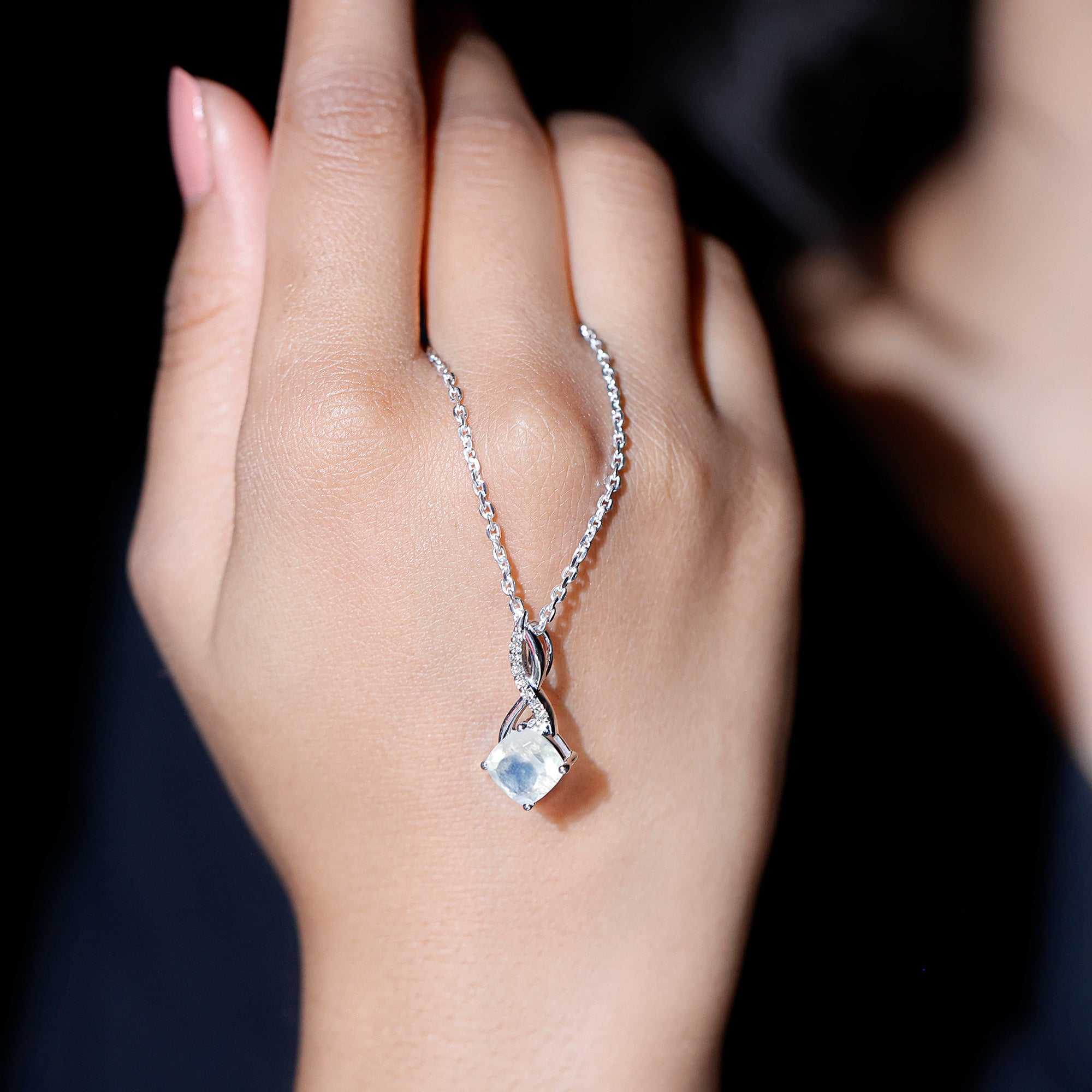 1.50 CT Infinity Pendant Necklace with Moonstone Solitaire and Diamond Moonstone - ( AAA ) - Quality - Rosec Jewels