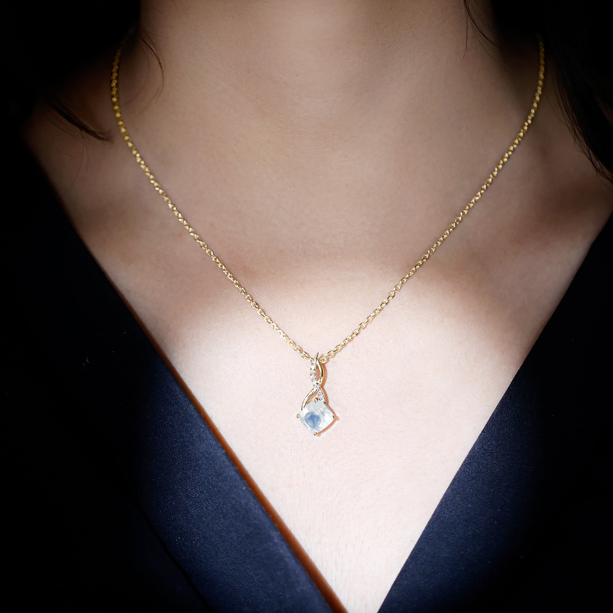 1.50 CT Infinity Pendant Necklace with Moonstone Solitaire and Diamond Moonstone - ( AAA ) - Quality - Rosec Jewels