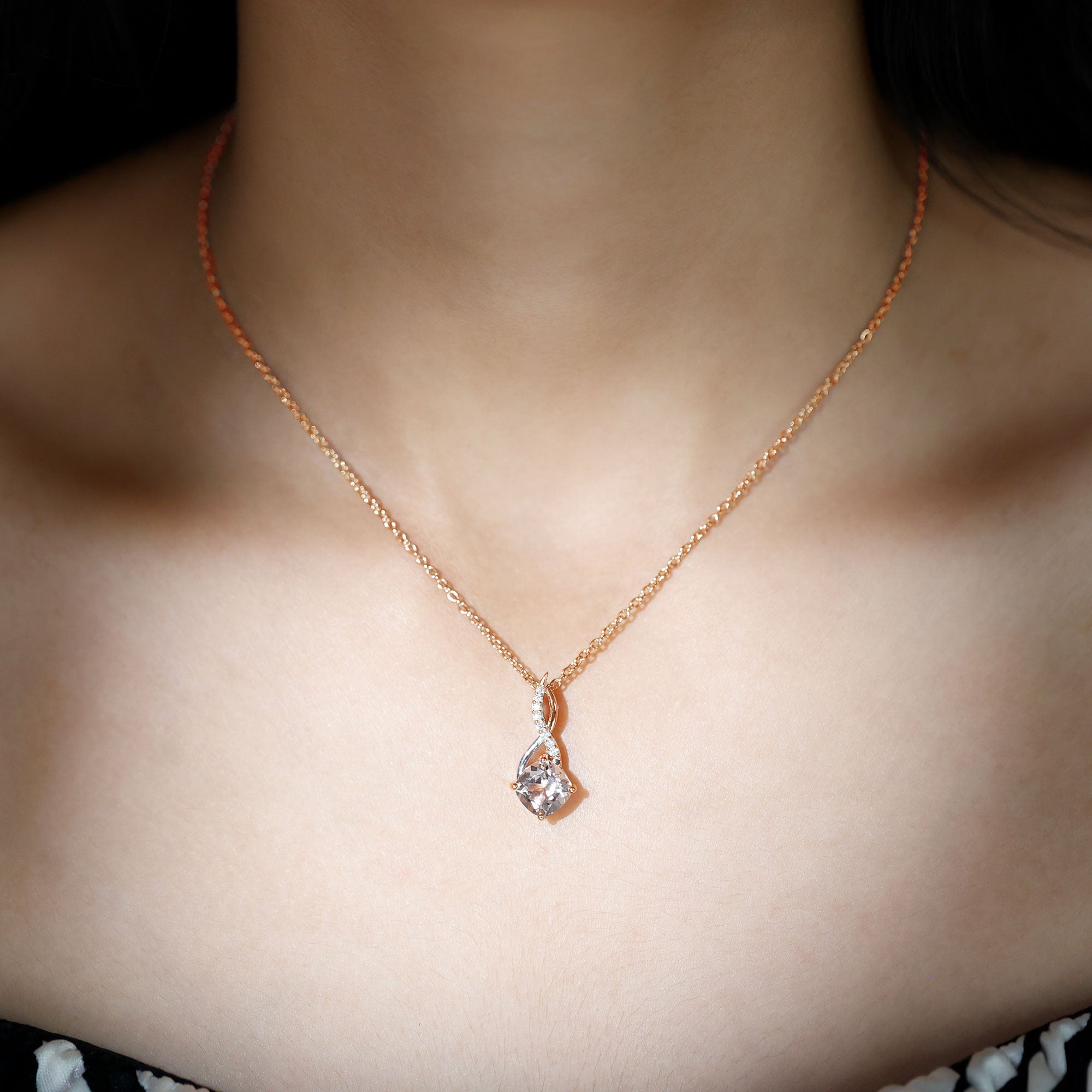 1.75 CT Infinity Pendant Necklace with Cushion Cut Morganite Solitaire and Diamond Morganite - ( AAA ) - Quality - Rosec Jewels