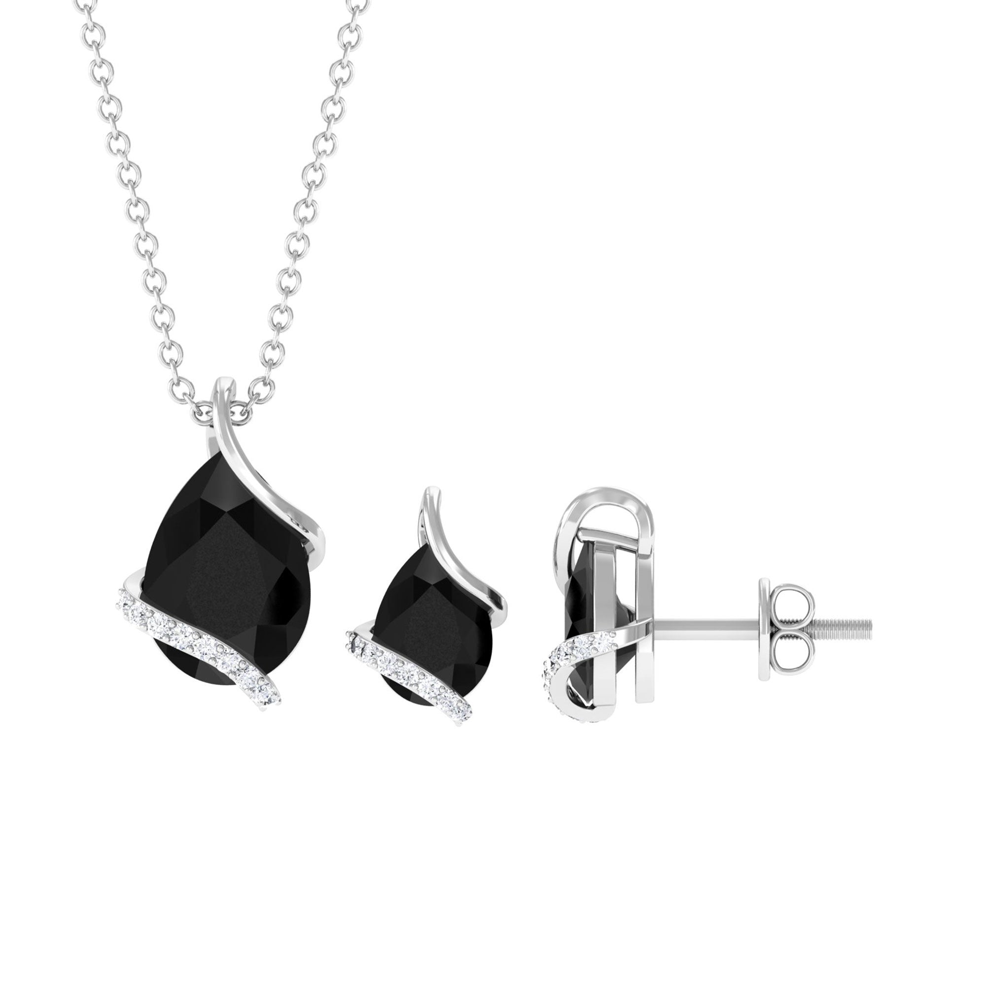 3 CT Black Spinel and Moissanite Teardrop Pendant Earrings Set in Silver - Rosec Jewels