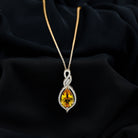 Created Yellow Sapphire and Diamond Teardrop Dangle Pendant Lab Created Yellow Sapphire - ( AAAA ) - Quality - Rosec Jewels