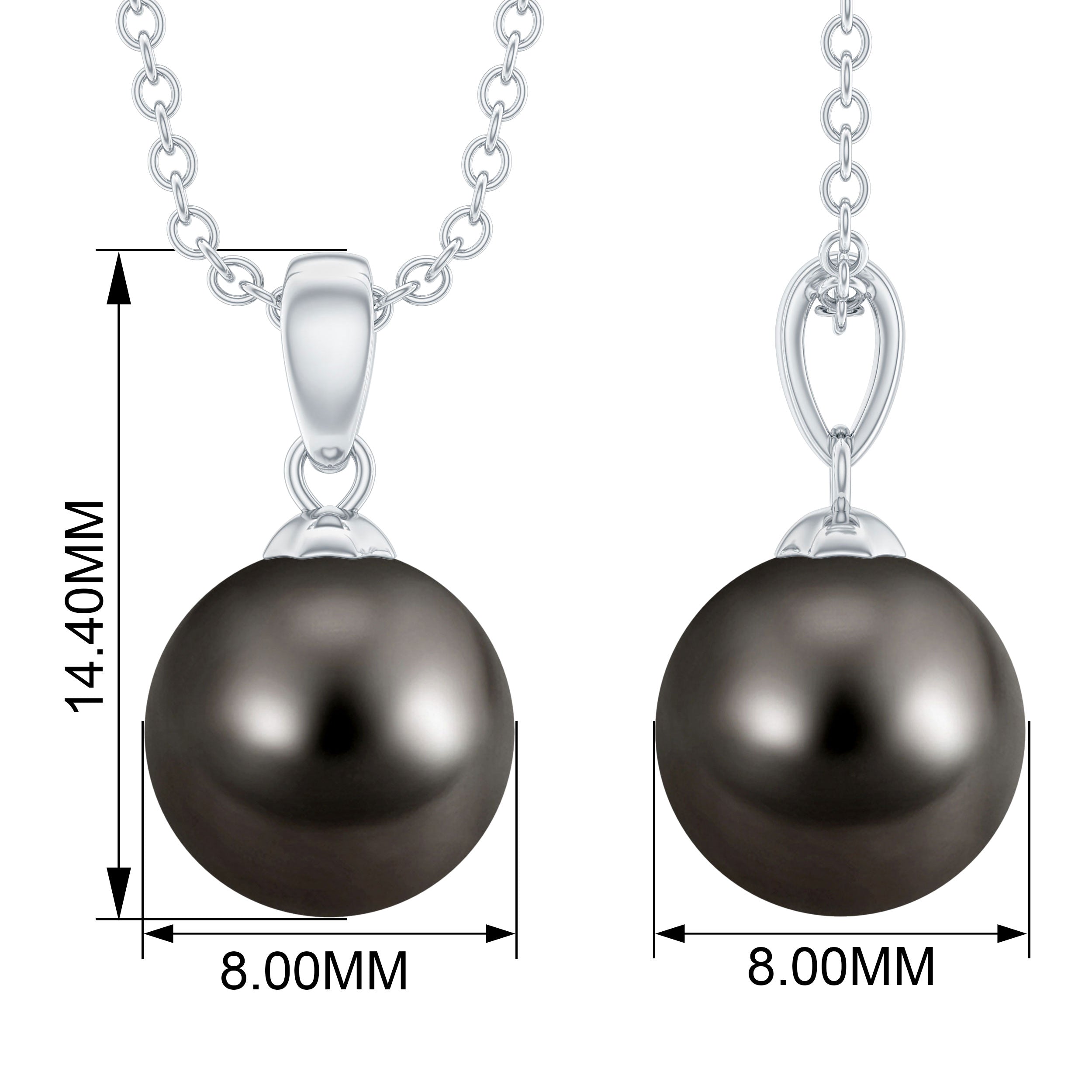 Simple Solitaire Black Pearl Pendant Necklace Tahitian pearl - ( AAA ) - Quality - Rosec Jewels