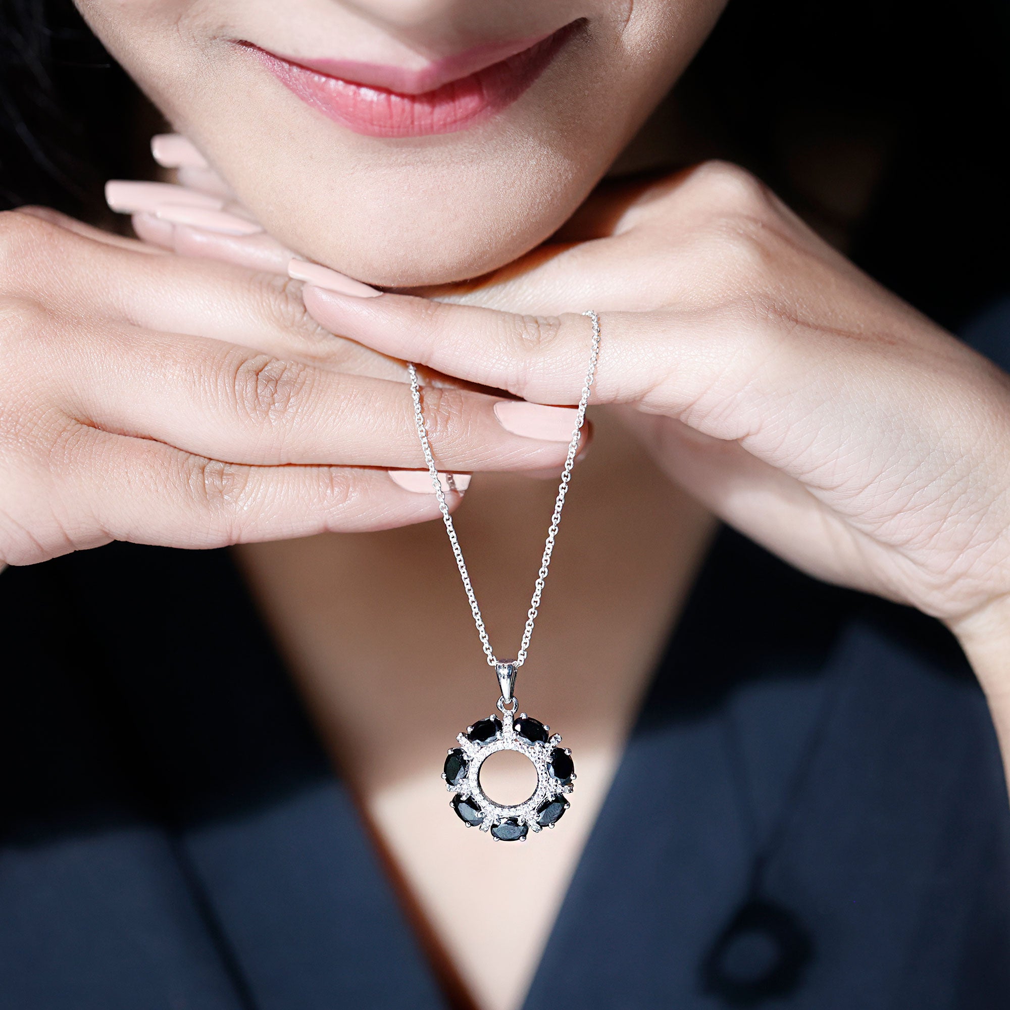 3 CT Oval Cut Black Spinel Elegant Pendant with Moissanite Black Spinel - ( AAA ) - Quality - Rosec Jewels