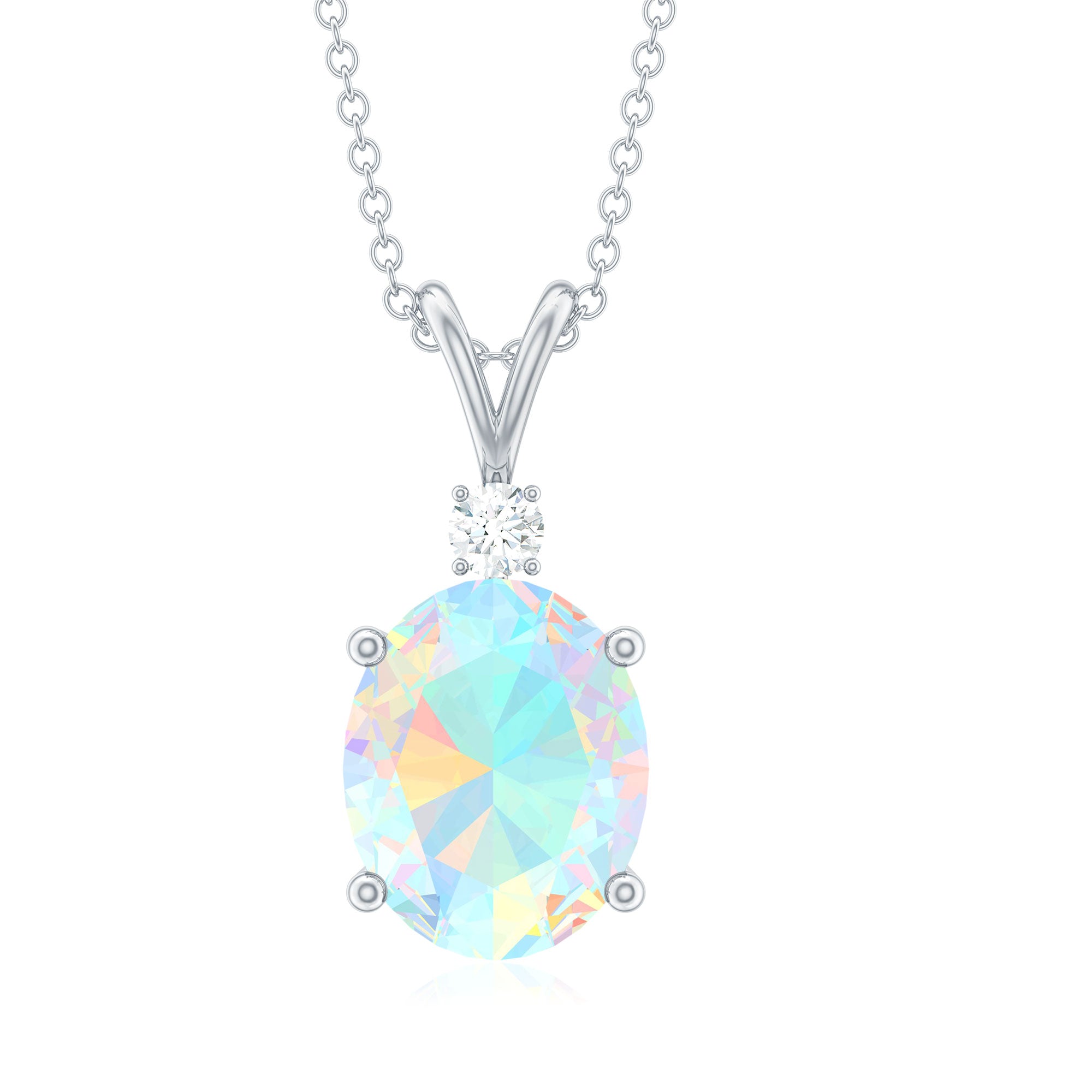 Ethiopian Opal Solitaire Minimal Pendant Necklace with Diamond Ethiopian Opal - ( AAA ) - Quality - Rosec Jewels