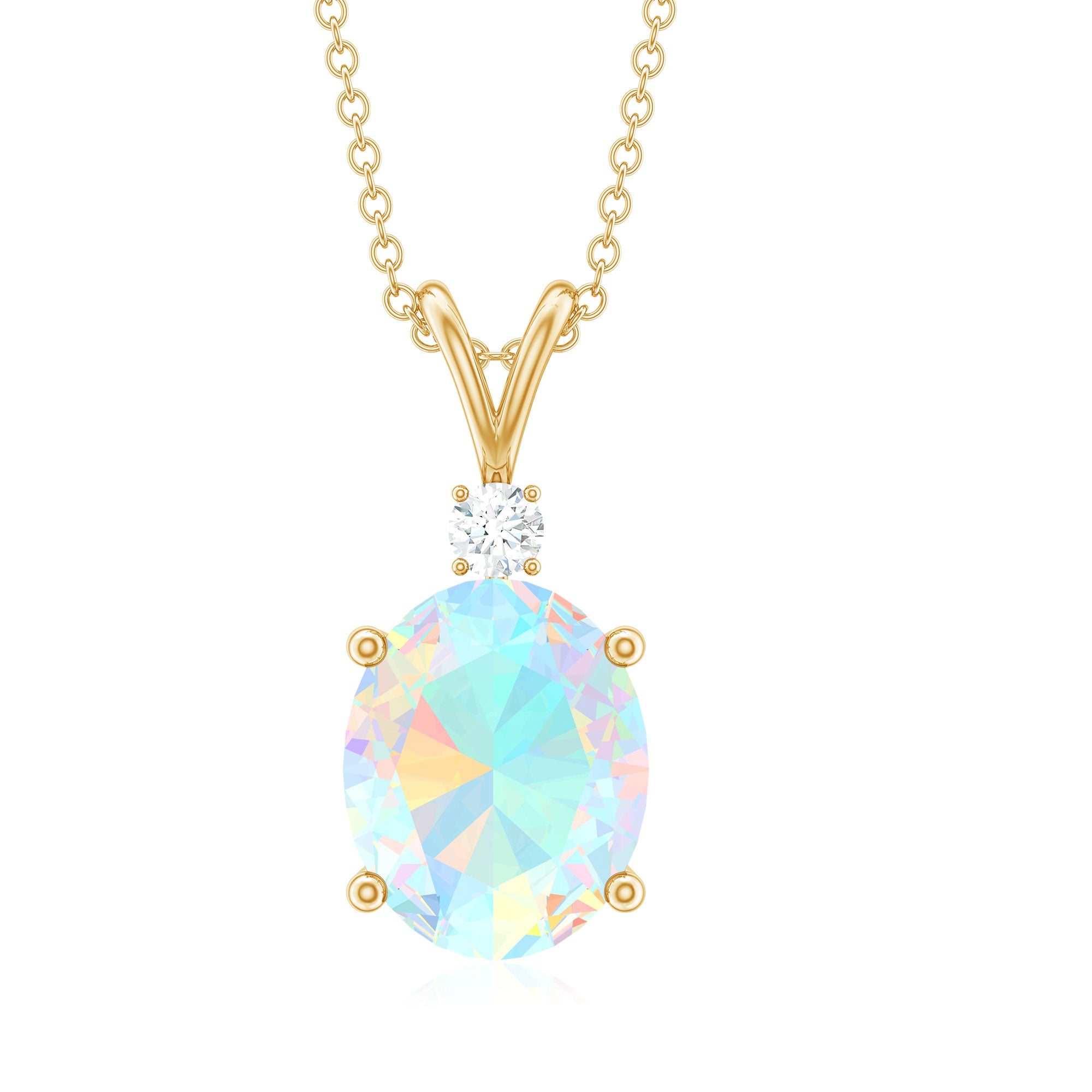 Ethiopian Opal Solitaire Minimal Pendant Necklace with Diamond Ethiopian Opal - ( AAA ) - Quality - Rosec Jewels