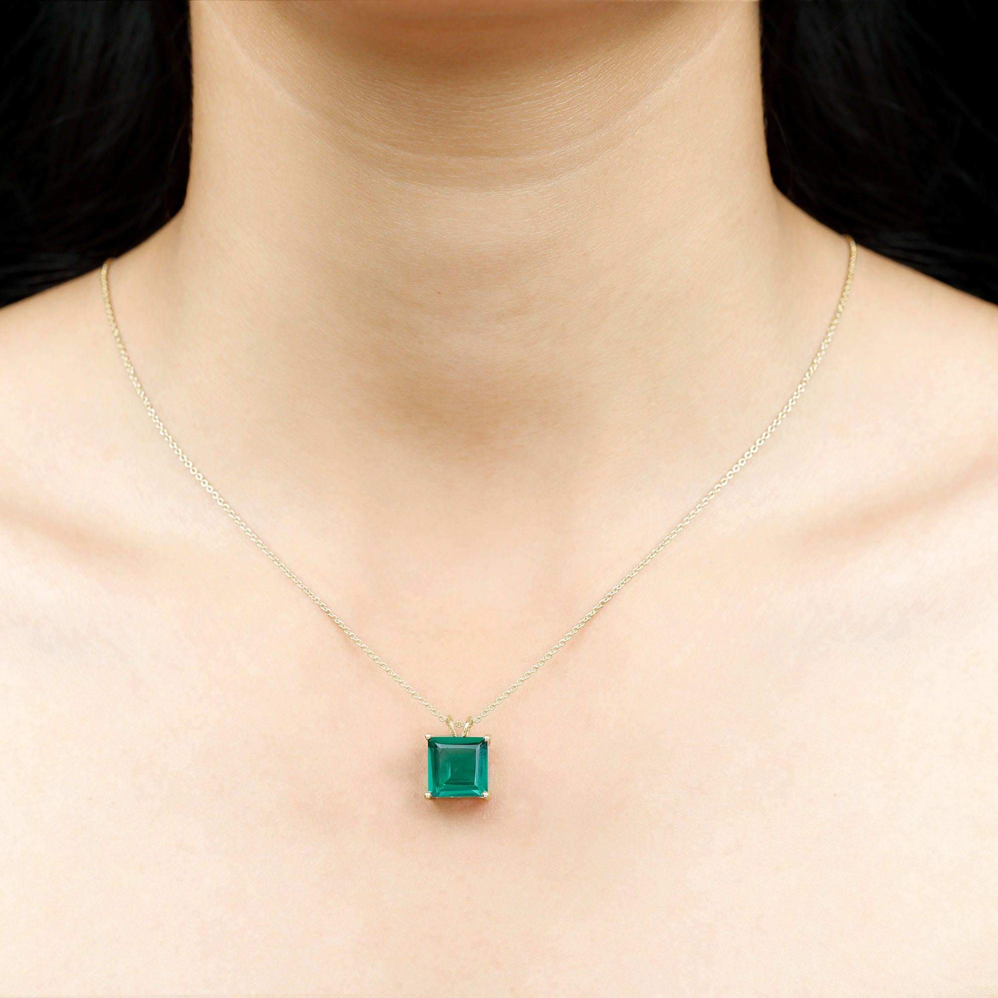 5 CT Princess Cut Created Emerald Solitaire Pendant Lab Created Emerald - ( AAAA ) - Quality - Rosec Jewels