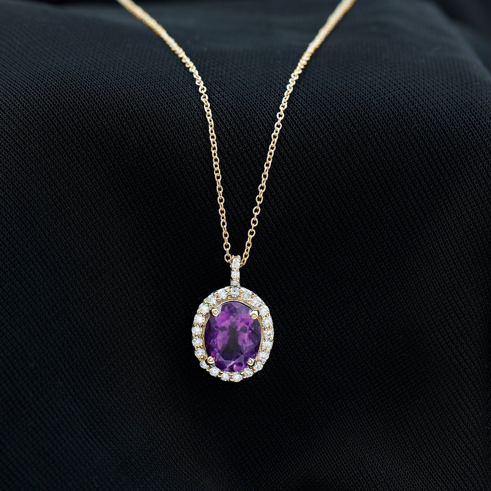 3 CT Certified Amethyst Gold Pendant with Moissanite Halo Amethyst - ( AAA ) - Quality - Rosec Jewels