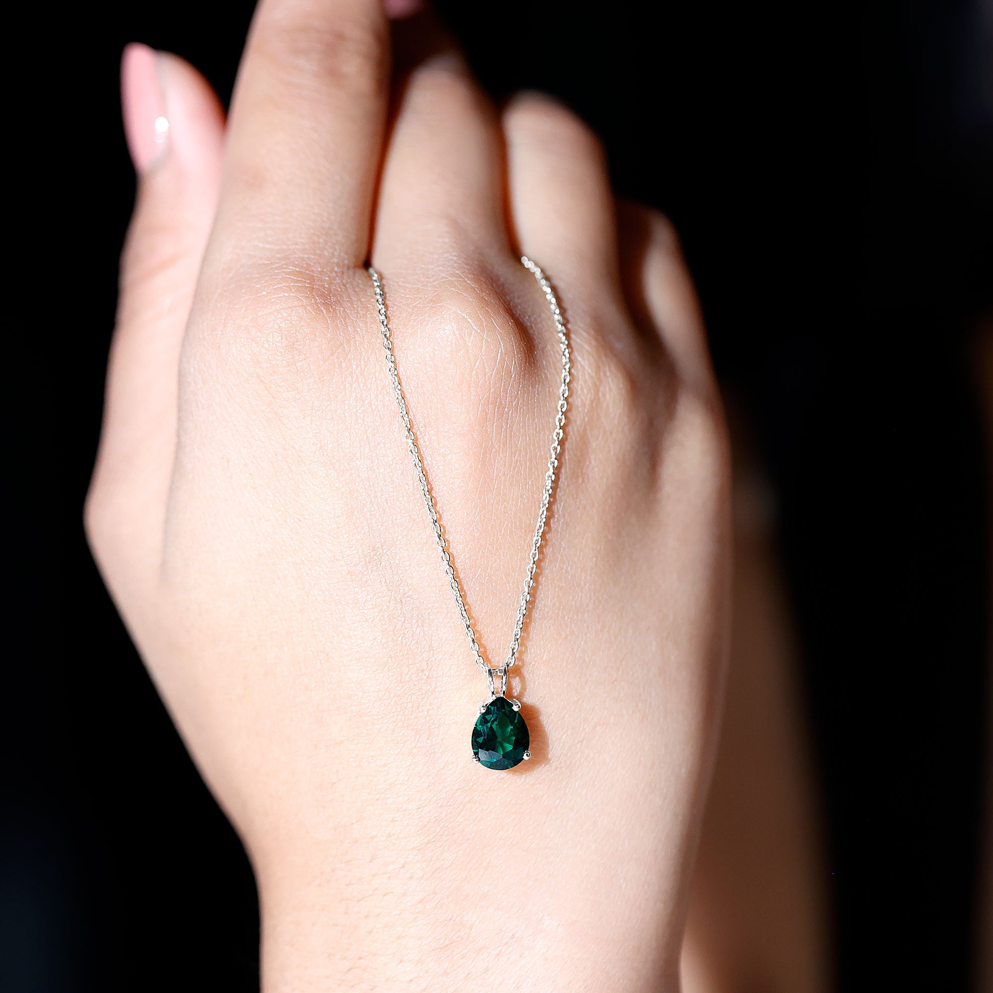 Pear Cut Lab Grown Emerald Solitaire Pendant Necklace Lab Created Emerald - ( AAAA ) - Quality - Rosec Jewels