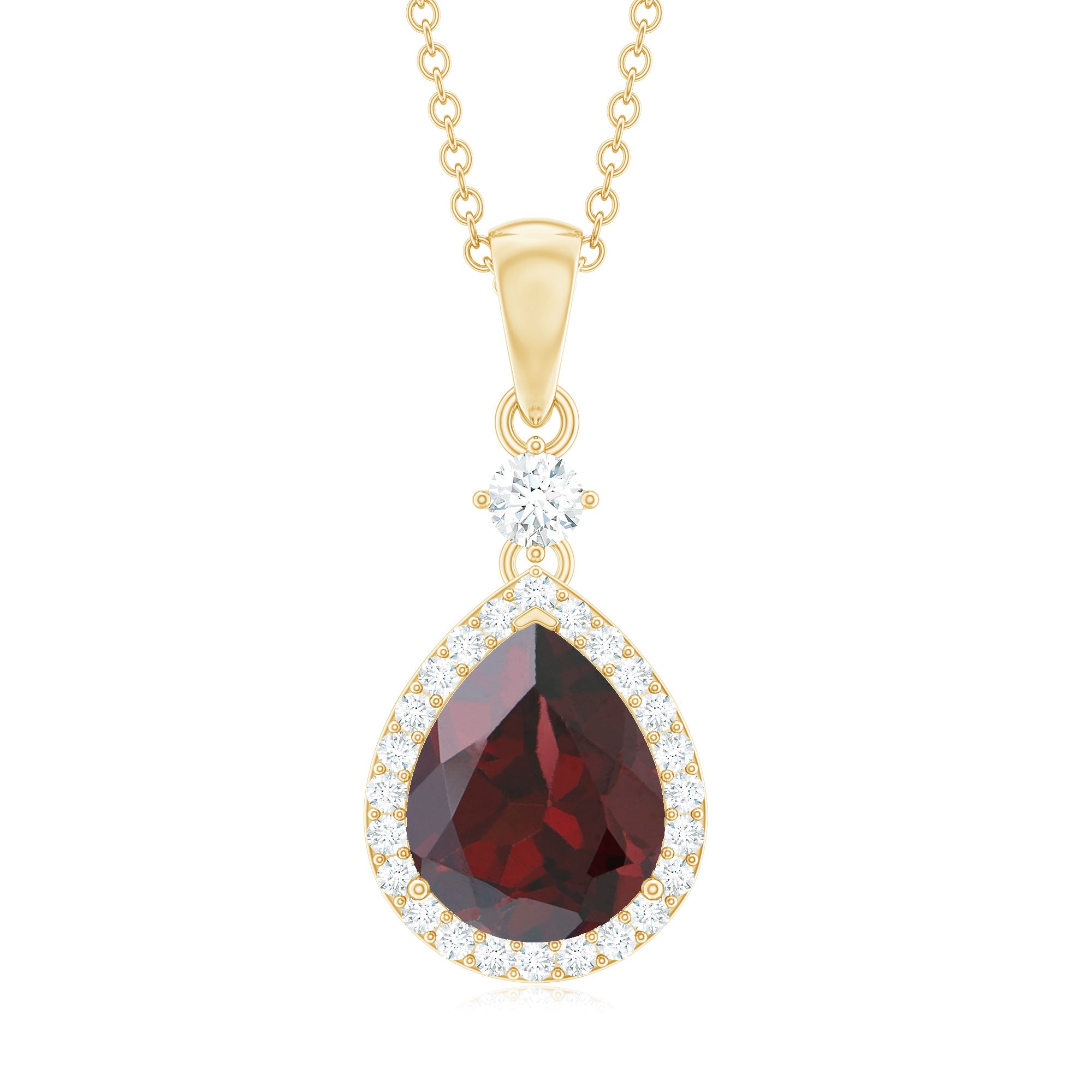 2.75 CT Garnet and Diamond Halo Pendant Necklace Garnet - ( AAA ) - Quality - Rosec Jewels