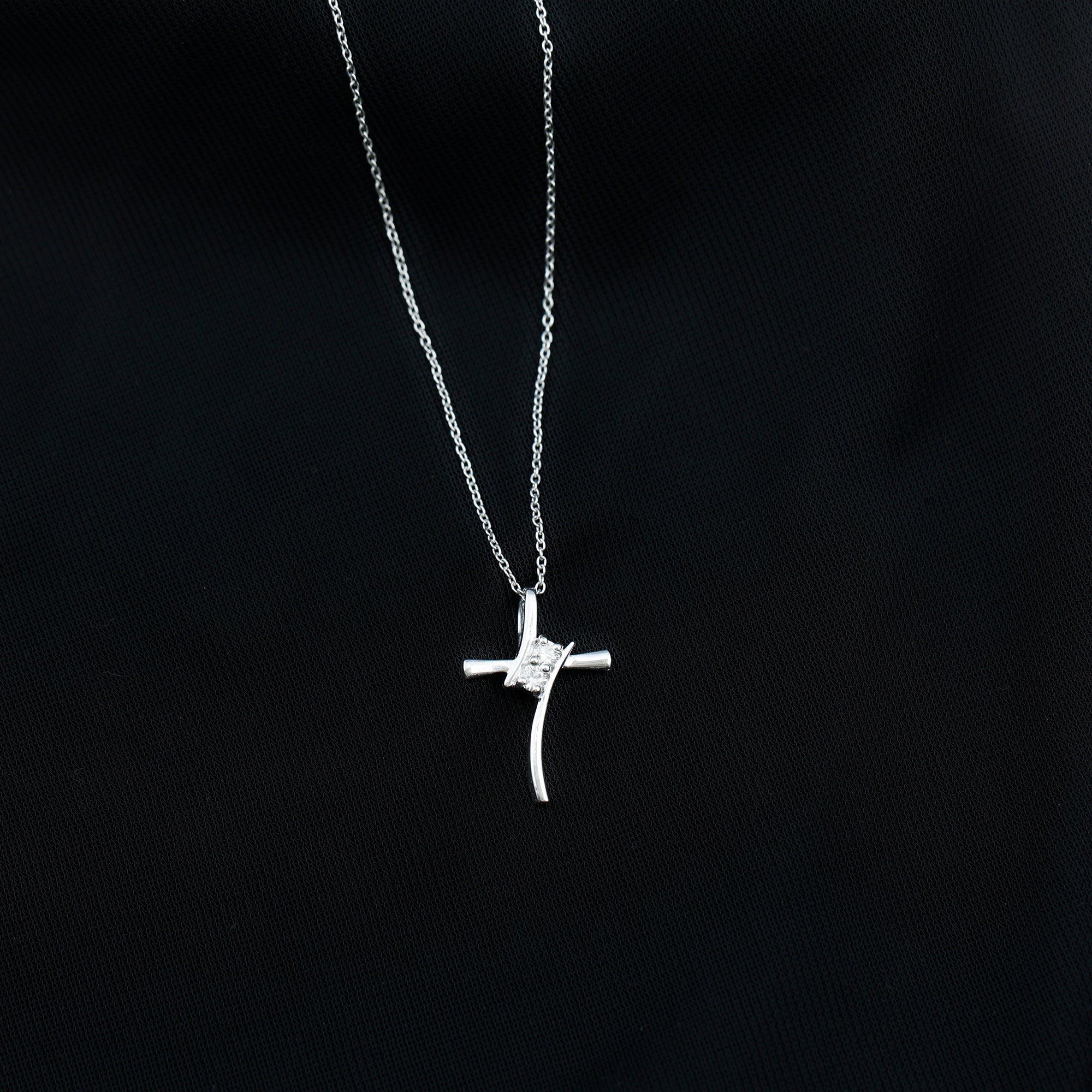 Moissanite Contemporary Bypass Cross Pendant in Silver - Rosec Jewels