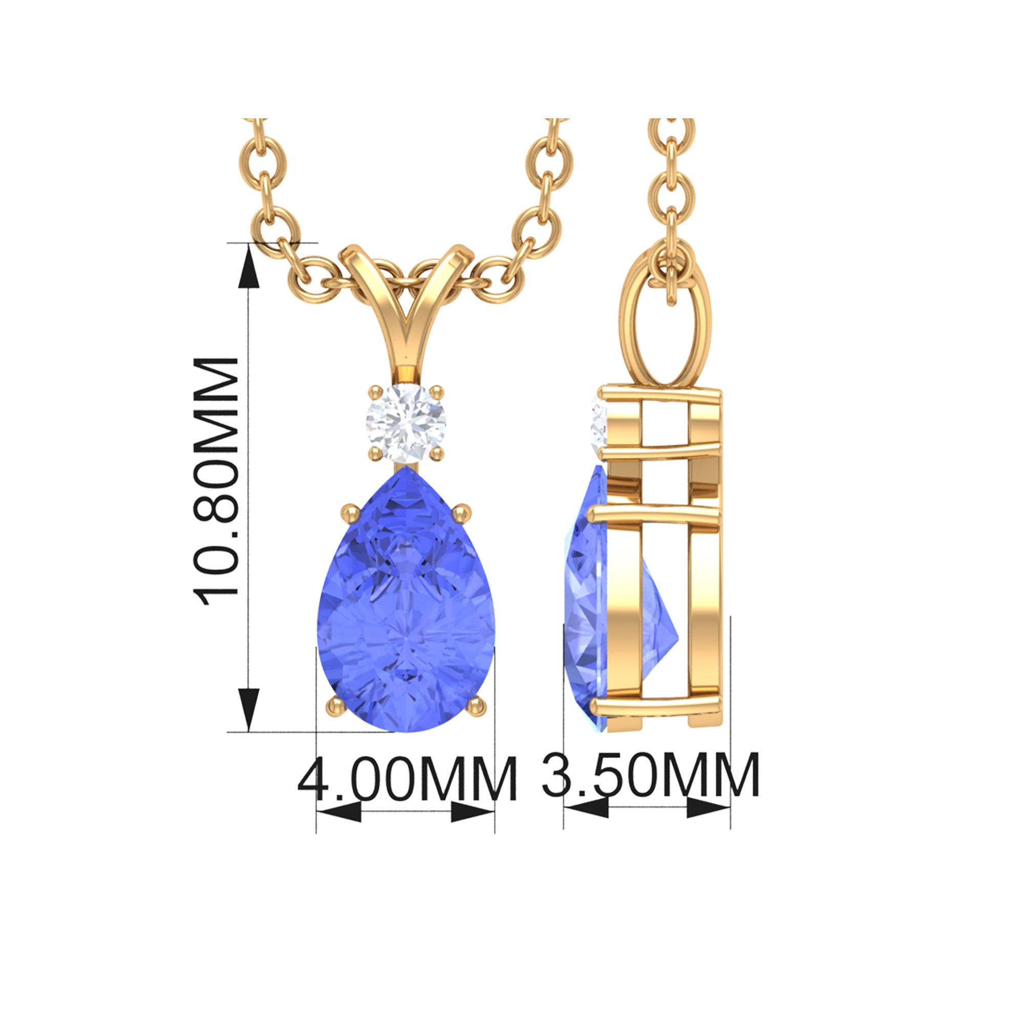 Real Tanzanite Teardrop Pendant with Diamond Tanzanite - ( AAA ) - Quality - Rosec Jewels