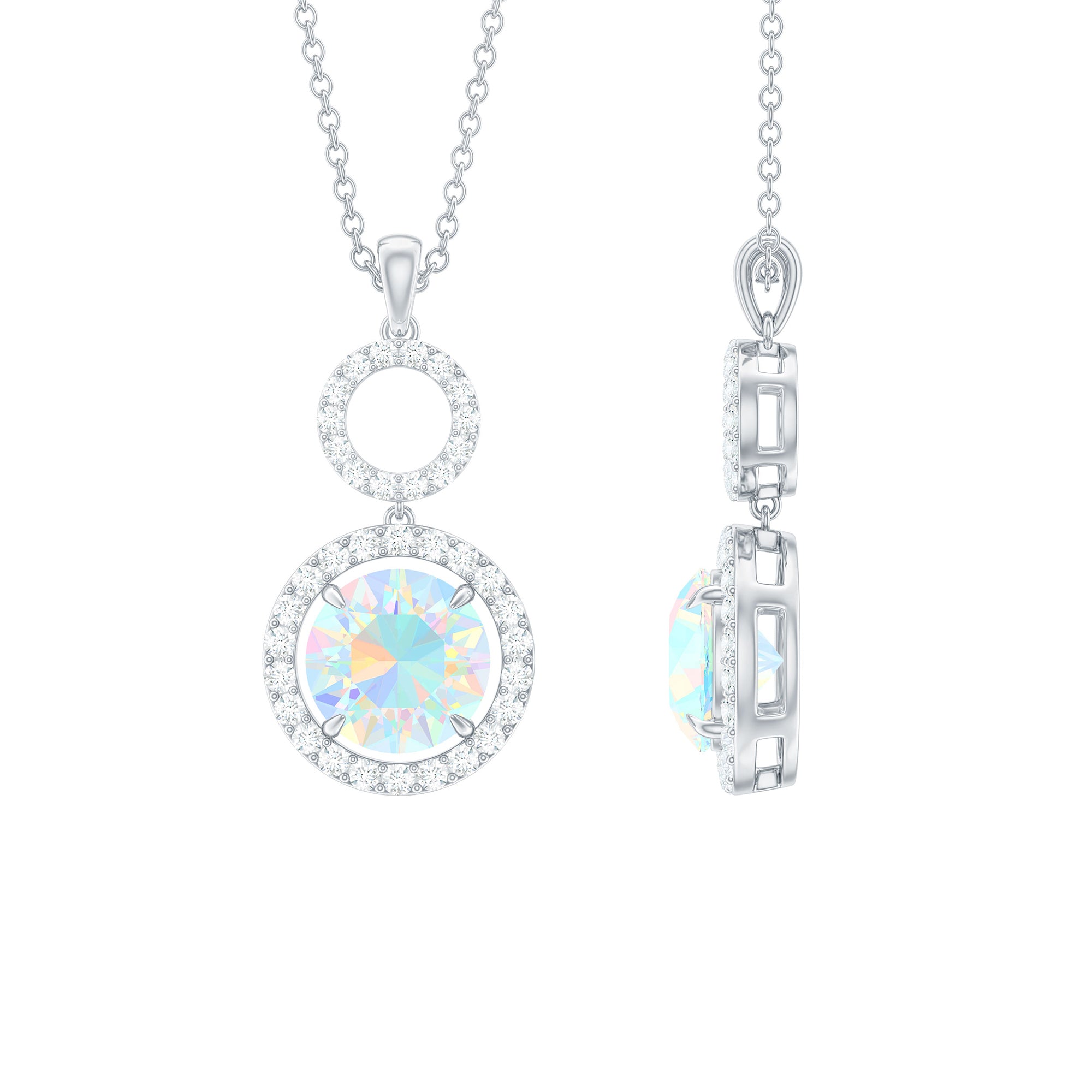 Ethiopian Opal and Diamond Dangle Pendant Necklace Ethiopian Opal - ( AAA ) - Quality - Rosec Jewels