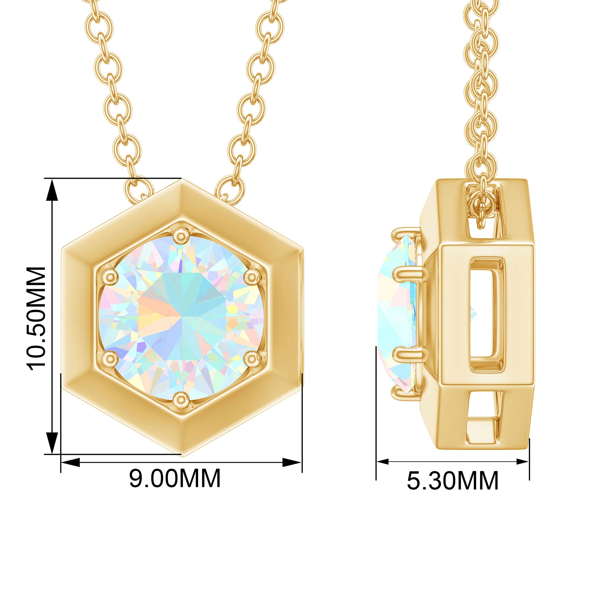 0.75 CT Ethiopian Opal Solitaire Hexagon Pendant Necklace Ethiopian Opal - ( AAA ) - Quality - Rosec Jewels