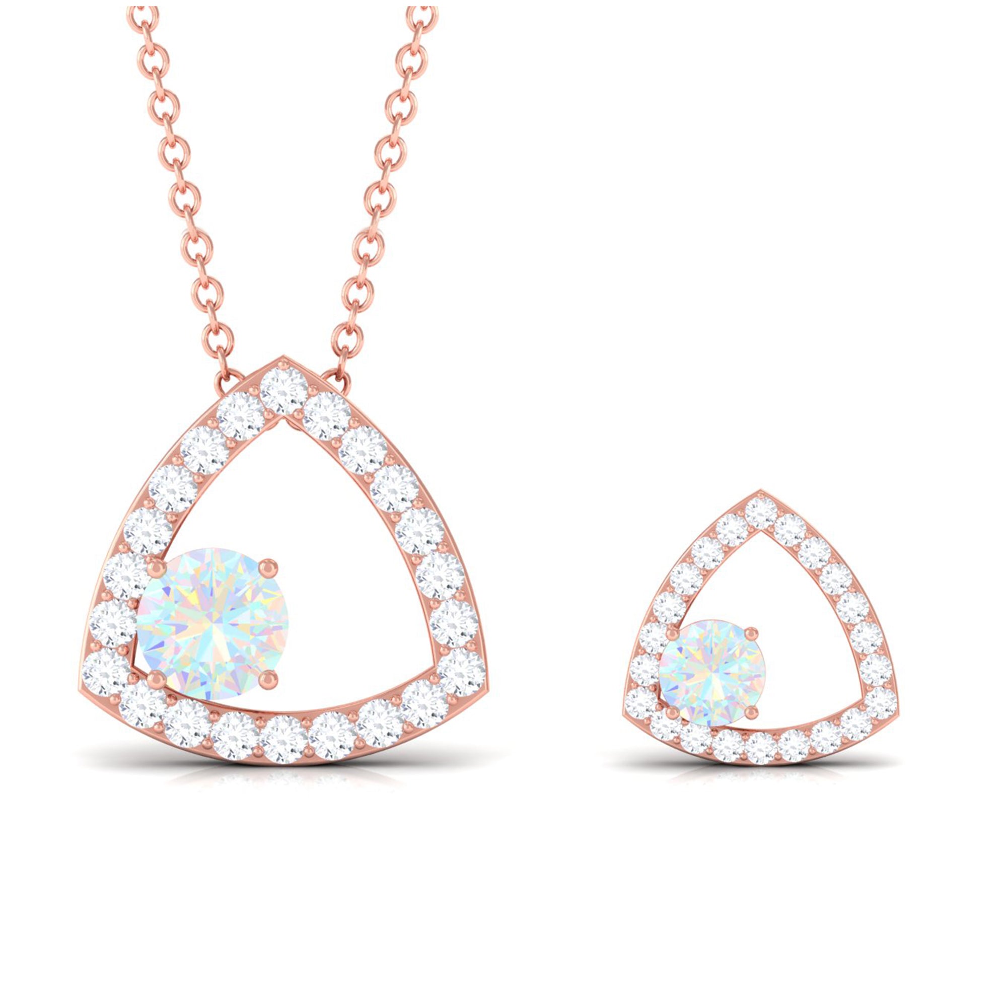 Simple Ethiopian Opal and Moissanite Triangle Jewelry Set Ethiopian Opal - ( AAA ) - Quality - Rosec Jewels