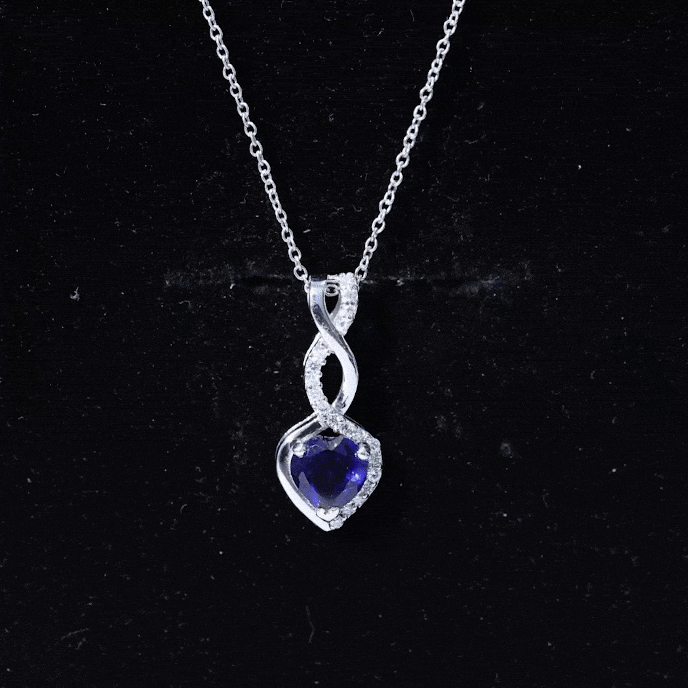 Created Blue Sapphire Silver Infinity Heart Dangle Pendant with Moissanite - Rosec Jewels
