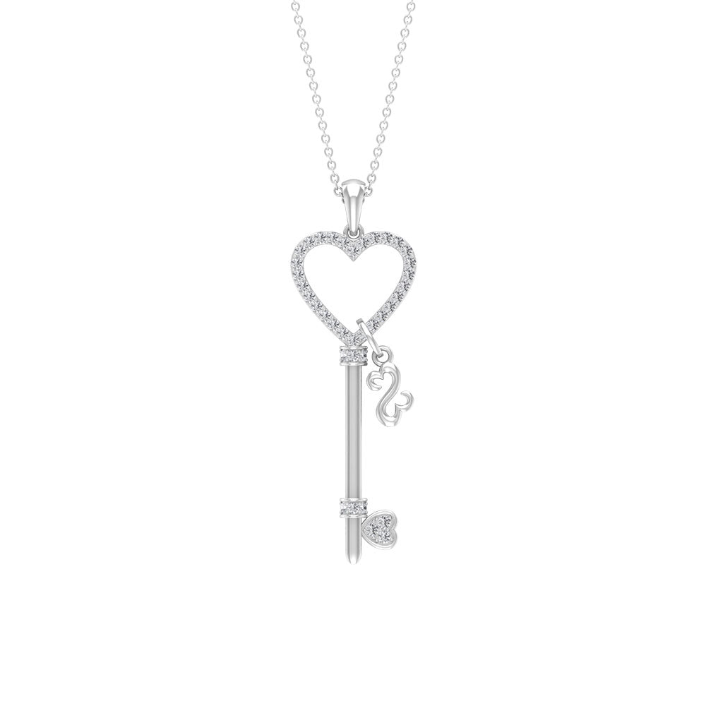 0.75 CT Zircon Heart Key Pendant Zircon - ( AAAA ) - Quality - Rosec Jewels