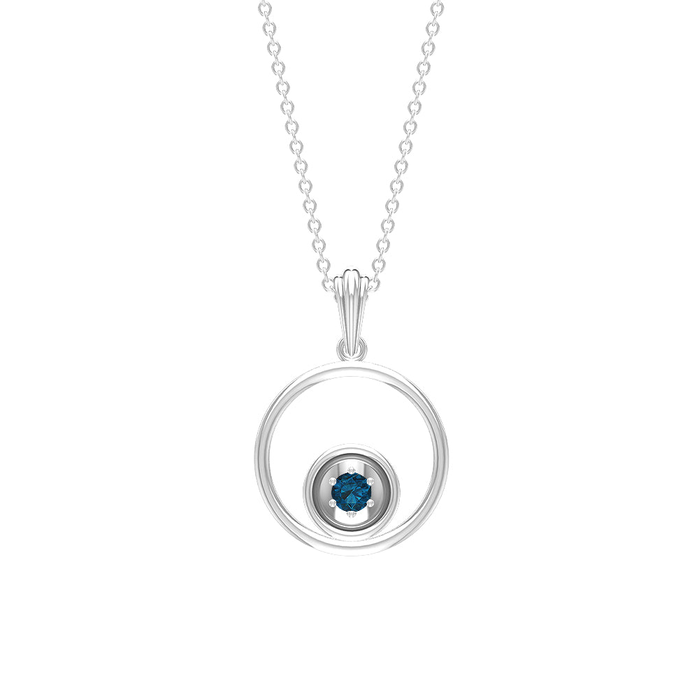 3 MM Open Circle Pendant Necklace with Round London Blue Topaz London Blue Topaz - ( AAA ) - Quality - Rosec Jewels