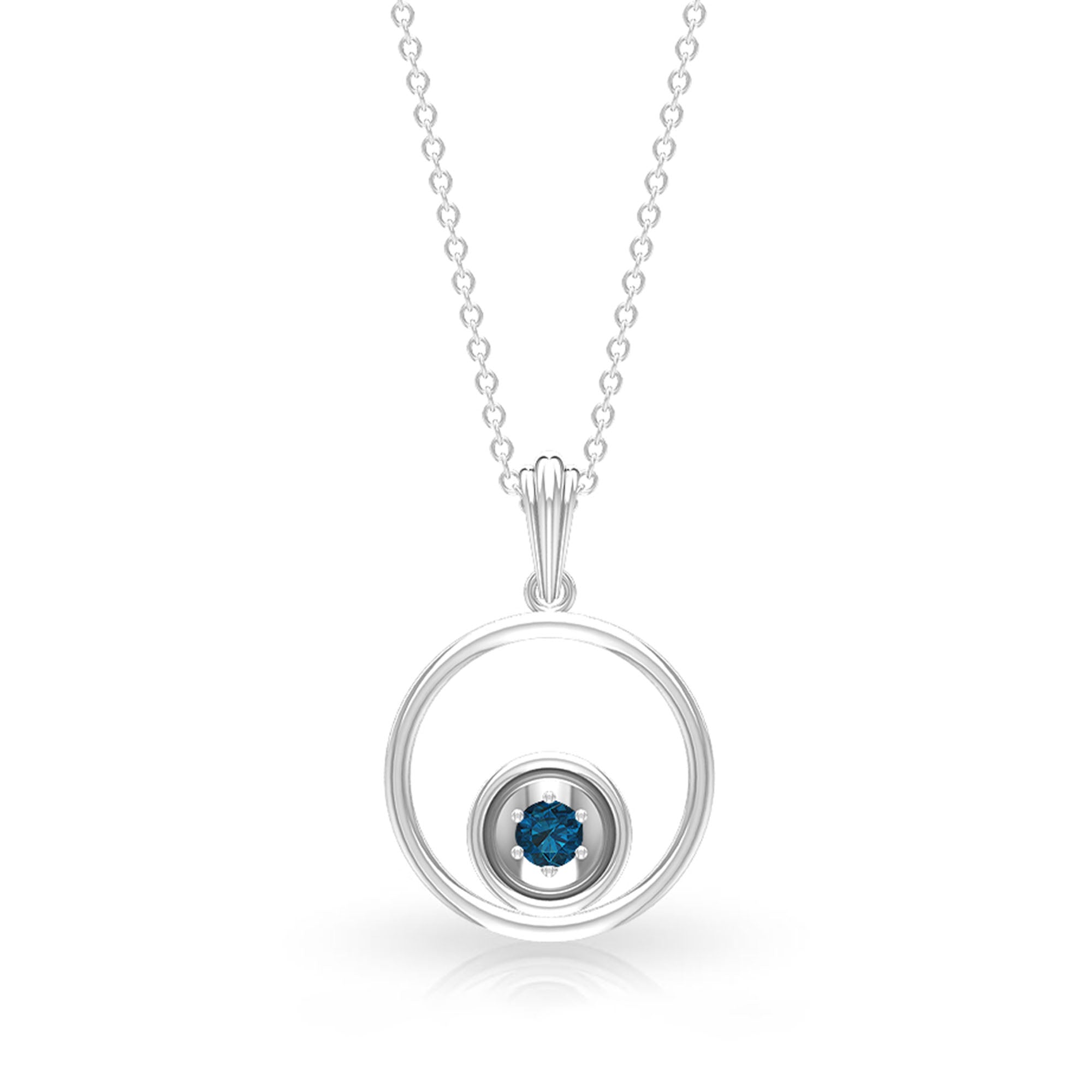 3 MM Open Circle Pendant Necklace with Round London Blue Topaz London Blue Topaz - ( AAA ) - Quality - Rosec Jewels