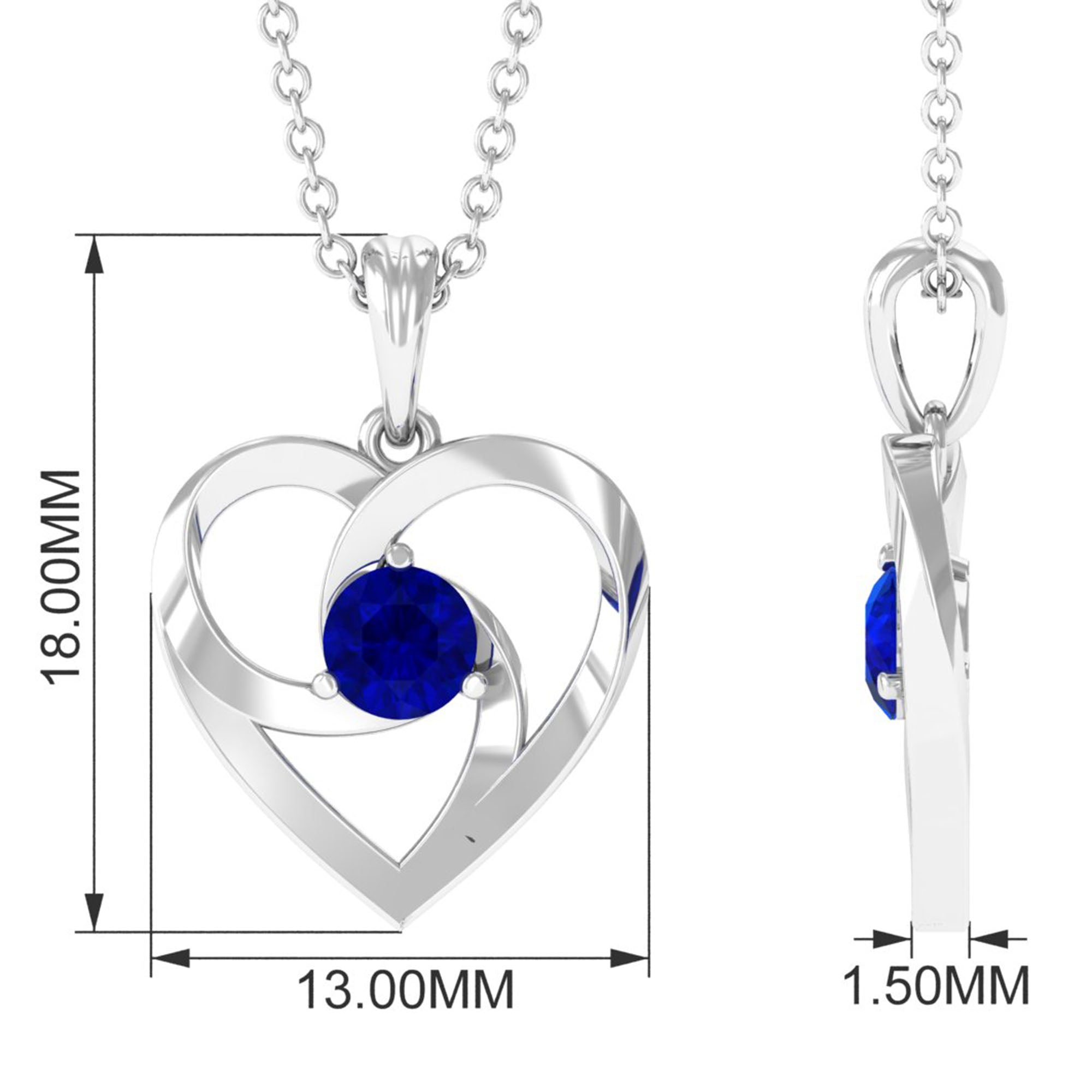 1/4 CT Minimal Heart Necklace with Diffused Sapphire Lab Created Blue Sapphire - ( AAAA ) - Quality - Rosec Jewels