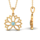 Lotus Flower Pendant with Bezel Set Solitaire Aquamarine Aquamarine - ( AAA ) - Quality - Rosec Jewels