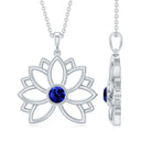 Lab Grown Blue Sapphire Lotus Flower Necklace Lab Created Blue Sapphire - ( AAAA ) - Quality - Rosec Jewels