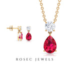 Classic Pear Shape Ruby Jewelry Set with Moissanite Ruby - ( AAA ) - Quality - Rosec Jewels