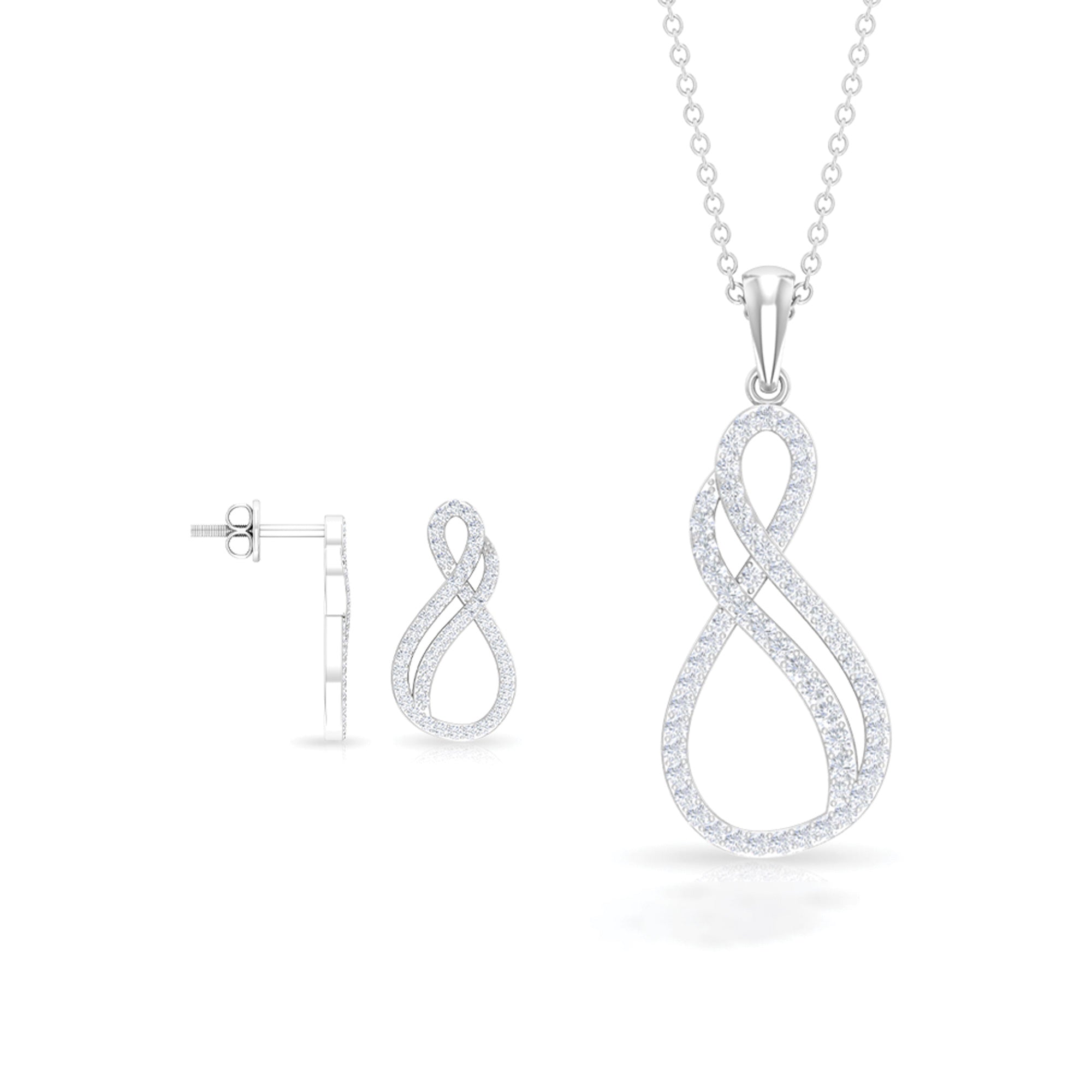 Infinity Earrings and Necklace Set with 3/4 CT Diamond Diamond - ( HI-SI ) - Color and Clarity - Rosec Jewels